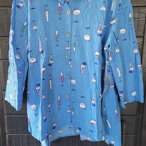 Habitat Blue Button Down Shirt with Nautical Print